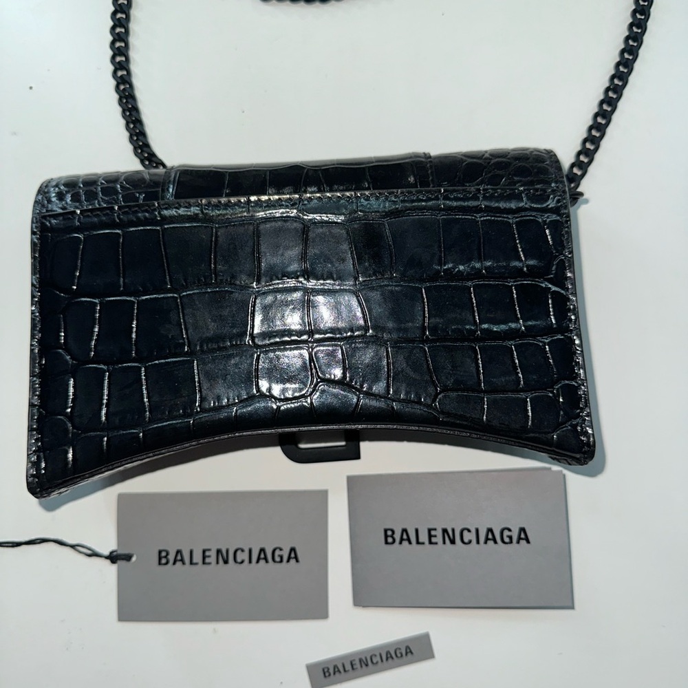 Balenciaga Black Crossbody Bag with Croc-Embossed Leather - Picture 2 of 4